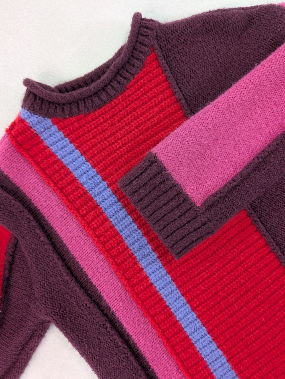 Ann Taylor Colorblock Rollneck Sweater Mixed Stitch Knit Pink Red Plum | Small P